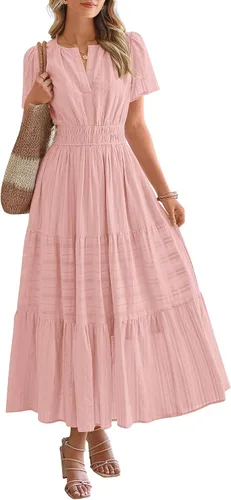 Vista 16 de BTFBM - Vestido largo casual de verano 2026 para mujer, vestido ligero de Gris azulado