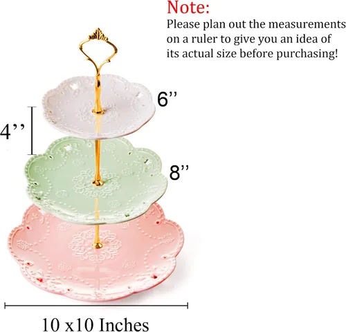 Vista 2 de Jusalpha 3-Tier porcelana china pastel soporte para postres, pasteles, fiesta de té, bandeja de servir, Dorado