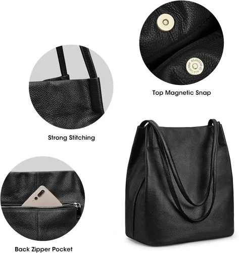 Vista 5 de Kattee Bolso de hombro de cuero genuino suave para mujer con cierre magnético superior