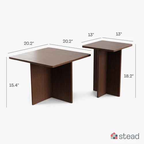 Vista 9 de Stead Mesas de centro cuadradas estriadas anidables, juego de mesa auxiliar de 2 piezas, escritorio moderno para bebidas para sala de estar