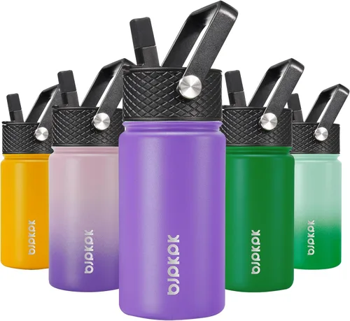 Vista 73 de BJPKPK Botella de agua con tapa con pajilla, botella de agua aislada de 15 onzas, botellas de agua de metal de acero inoxidable, termo reutilizable