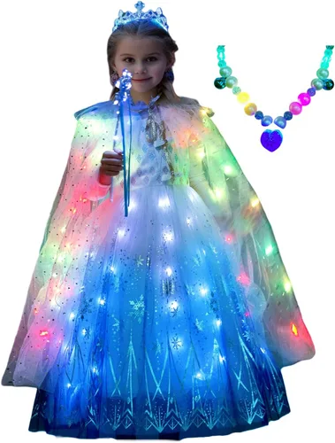 Vista 9 de Capa de princesa con luz LED para niñas con corona y cetro resplandeciente