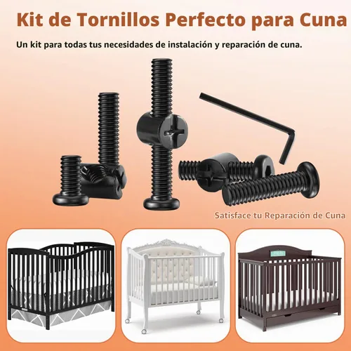 Vista 5 de Kit de repuesto de herrajes para cuna de 53 piezas, conjunto de pernos y tuercas de barril para armazón de cama de bebé para Delta/Graco, tornillos