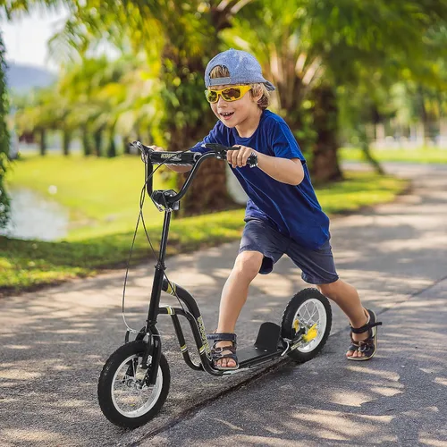 Vista 2 de Aosom Patinete con Frenos Duales de Pinza Delanteros y Traseros, Patinete de Ruedas Grandes para Edades 5+, Rueda Delantera Inflable de 12 Pulgadas