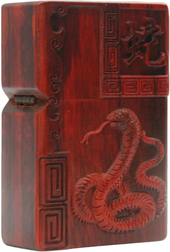 Vista 7 de Caja de carcasa de madera natural Huanghuali tallada en palisandro para módulo Zippo (oración budista)