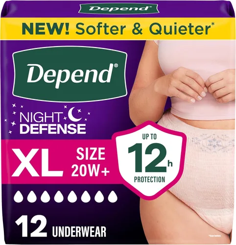 Vista 27 de Depend Night Defense - Pañales para adultos, ropa interior para incontinencia y fugas de vejiga posparto para mujer, desechables, durante la noche