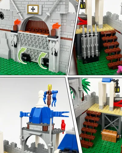 Vista 7 de Juego de bloques de construcción del castillo medieval de caballero - Viene con 12 figuras de caballeros, compatible con juguetes Lego Medieval Town