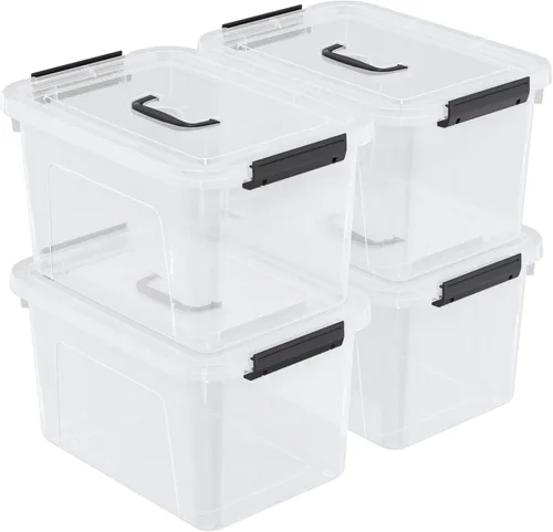 Vista 8 de Contenedores de almacenamiento de plástico de 10 cuartos de galón con tapas y asa, 4 paquetes Caja de cierre transparente