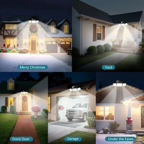 Vista 8 de Luces solares impermeables para exteriores, 2800 lm, 200 luces LED con sensor de movimiento, 3 cabezales y 3 modos de luces de inundación, luces