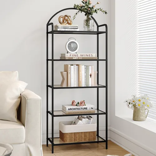 Vista 10 de Hzuaneri Estantería de vidrio templado, estantería delgada para dormitorio, baño, oficina en casa, marco de acero, negro de 6 niveles BC10601B