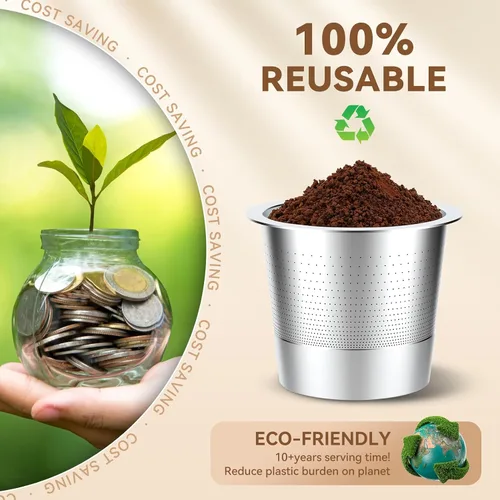 Vista 4 de CAPMESSO Cápsulas K reutilizables para Keurig 1.0: Cápsula de café de acero inoxidable metálica recargable K Cup - Filtros de café universales