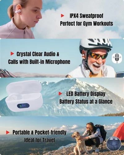 Vista 6 de Tayogo Auriculares inalámbricos abiertos con clip de oreja con micrófono, Bluetooth V5.3, 80 horas de reproducción con estuche de carga para correr