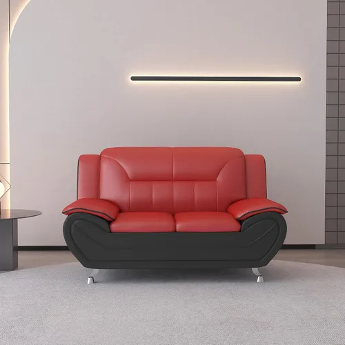 Vista 2 de Container Furniture Direct Sofá y sofá biplaza de piel sintética de estilo moderno con reposabrazos extra cómodos, ideal para sala de estar