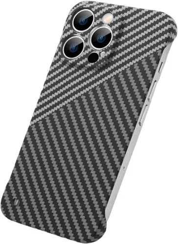 Vista 9 de IVY Cubierta sin marco de textura de fibra de carbono para iPhone 14 Pro Max Funda de fibra de carbono - Negro
