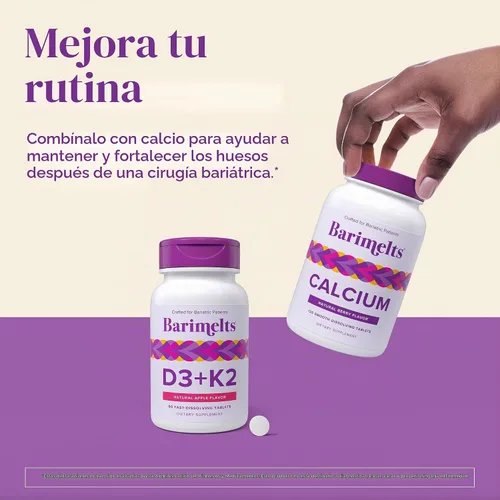 Vista 6 de BariMelts Vitamina D3 y K2, 90 tabletas, sabor natural a manzana