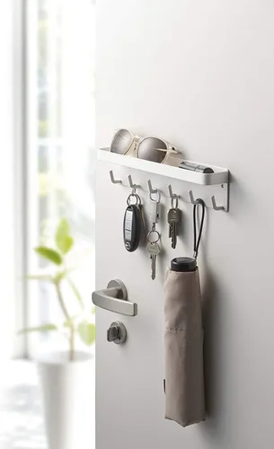 Vista 6 de Ganchos magnéticos para llaves con organizador de correo, soporte de pared para llaves con 6 ganchos con bandeja para lentes de sol para entrada