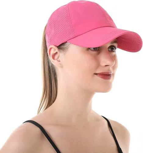Vista 6 de Koreshion Gorra de béisbol ajustable para mujer, diseño de moño desordenado, de secado rápido
