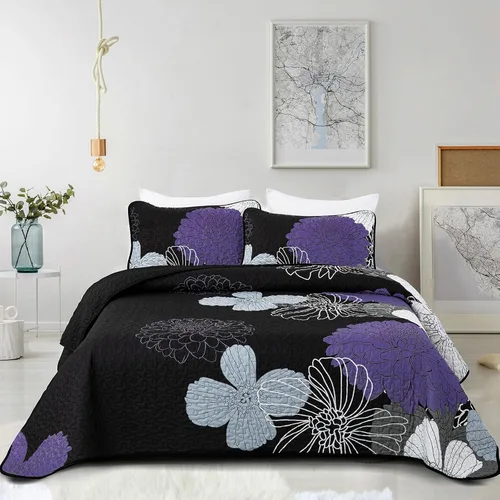 Vista 26 de Anibedding Juego de edredón floral gris y rosa, tamaño Queen, 3 piezas Gris/Rosa
