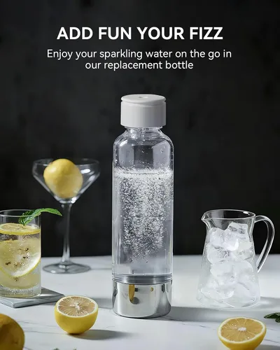 Vista 7 de MOKKOM Botella para hacer refrescos, botellas de agua con gas reutilizables de 1 litro, botellas de carbonatación PET sin BPA, botella de repuesto