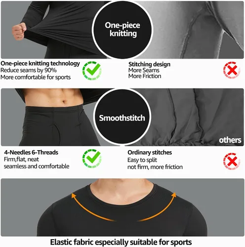Vista 4 de UNIQUEBELLA Men's Thermal Underwear Sets Top & Long Johns Fleece Sweat Quick Drying Thermo Base Layer