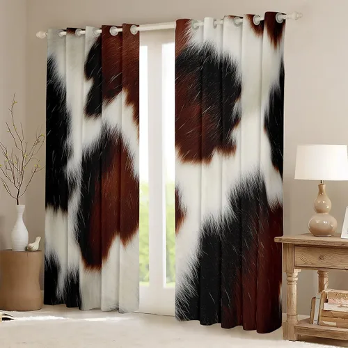 Vista 2 de Erosebridal Cortinas opacas con estampado de vaca lindo 30-50% para dormitorio, cortinas de piel de vaca de 38 pulgadas de ancho x 45 pulgadas