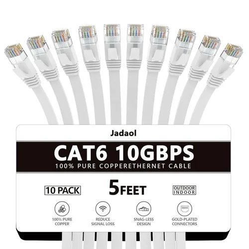 Vista 36 de Cable Ethernet Cat 6 de 1 pie (paquete de 6), para exteriores e interiores, compatible con red Cat7 de 10 Gbps, cable de conexión LAN plano