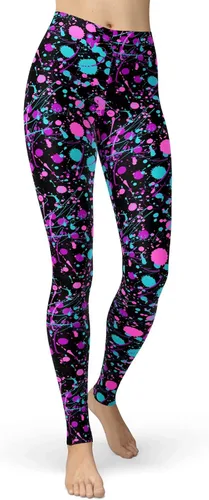 Vista 18 de sissycos - Leggings para mujer de los años 80 con estampado neón salpicado artístico, suaves como la seda y elásticas Splash abstracto