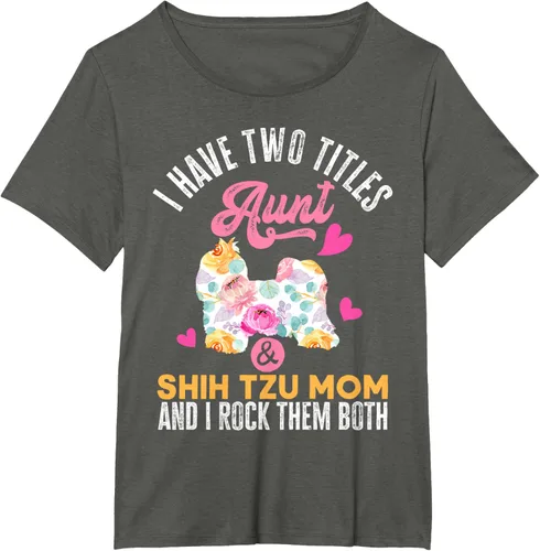 Vista 17 de I Have Two Titles Aunt and Shih Tzu Mom Camiseta divertida para perro, Negro