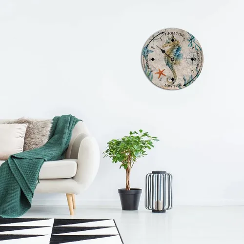 Vista 4 de Ocean Hippocampus Reloj de marea de madera, 10 pulgadas, reloj de pared, unisex, pantalla analógica, funciona con pilas Estilo-7