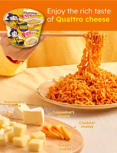 Vista 5 de ***12 tipos de calcomanías de personajes Buldak 'Hochi'*** Quattro Cheese Buldak salteados fideos salteados Big Bowl 2 unidades + salsa Buldak 2