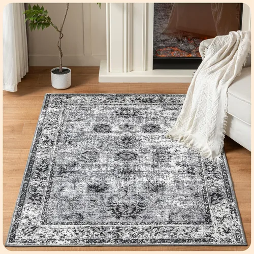Vista 275 de Istana Alfombra larga antideslizante de 2.5 x 8 para el hogar, para pasillo y cocina, lavable, sedosa y suave al tacto, elegante, color azul y marfil
