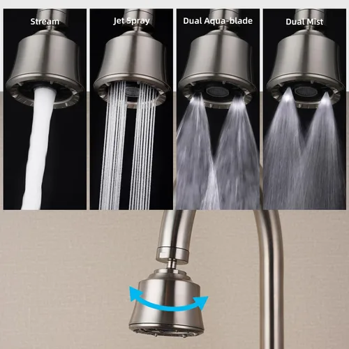 Vista 2 de iFealClear Cabezal de Grifo de Fregadero de Cocina, Cabezal Rociador Giratorio de 360 Grados con 4 Modos de Pulverización, Adaptador Aireador
