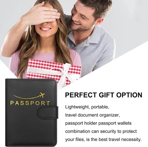 Vista 7 de Cartera de pasaporte de piel sintética para pasaporte, RFID impermeable, carteras esenciales para vacaciones, pasaporte, carteras de viaje