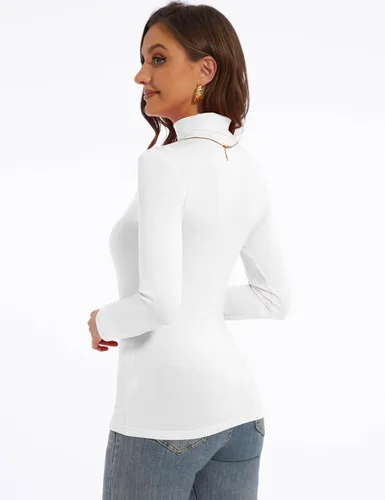 Vista 3 de Camisas de manga larga con cuello alto para mujer, ajustadas, ligeras, capa base, tops casuales