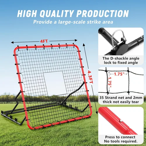 Vista 2 de Baseball Rebounder ,4x4.5FT Soccer Rebounder with 4 Adjustable Angles, 28 Bungee Cords to Adjust Elastic, Sports Equipment for
