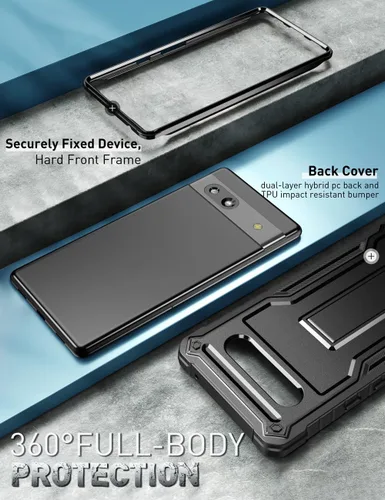 Vista 7 de FITO Funda para Google Pixel 7A, doble capa a prueba de golpes resistente con soporte incorporado, sin protector de pantalla (negro)
