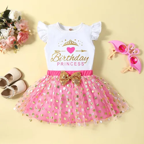 Vista 8 de Vestido de princesa de cumpleaños para niñas pequeñas, chaleco sin mangas, falda tutú de malla con lunares