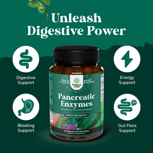 Vista 3 de Digestión de enzimas digestivas de pancreatina para la salud intestinal. Enzimas digestivas pancreáticas para mujeres y hombres con proteasa, lipasa