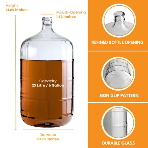 Vista 3 de FastRack Carboy de vidrio de 6 galones Fermentador transparente para vino y cerveza Carboy de vidrio italiano para cerveza casera, tarro