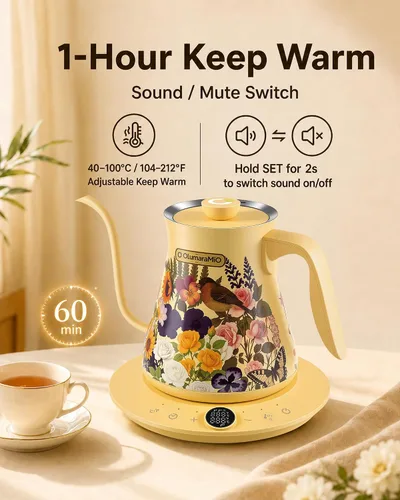 Vista 5 de Olumaramio - Hervidor eléctrico de cuello de cisne de 0.8L/27 onzas, control de temperatura preciso de ± 1 ℉ para verter sobre café y té