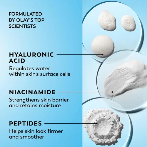 Vista 3 de Olay - Hidratante facial con ácido hialurónico, hidratación instantánea para mujeres, sin fragancia - solución para piel seca, resplandeciente