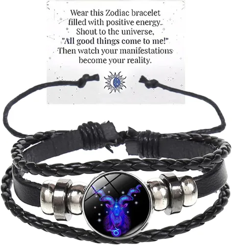 Vista 5 de Pulsera de Espíritu de Signos del Zodiaco Multicapa 12 Constelaciones Pulsera para Mujeres Hombres Pulseras de Cuero del Zodiaco Tejidas a Mano