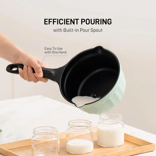 Vista 6 de BUYDEEM Sartén antiadherente de aluminio fundido, sartén de leche de calor rápido y uniforme con tapa de vidrio, compatible con todas las estufas
