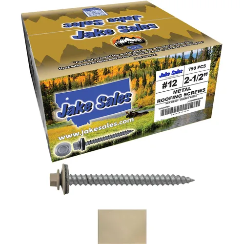 Vista 50 de 12 tornillos para techos de metal gris ABC de 2-1/2 pulgadas, cabezal de arandela hexagonal, arranque automático/roscado, arandela EPDM. 1 bolsa