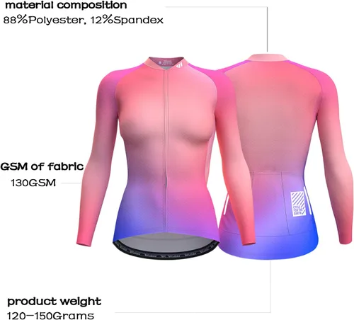 Vista 2 de Wulibike Maillot de ciclismo para mujer, manga larga, con bolsillos