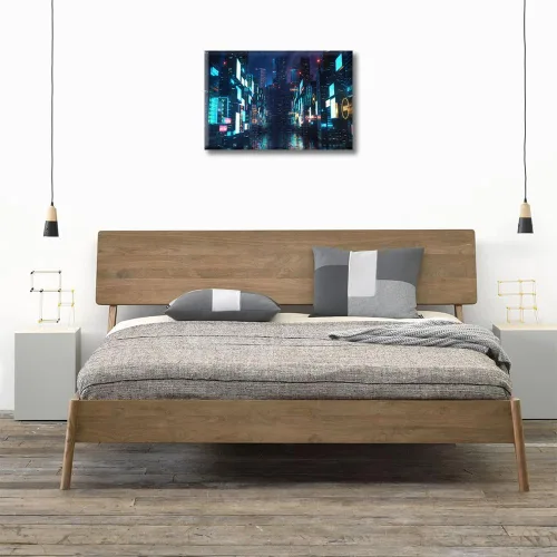 Vista 3 de 1 panel de cuadros de la ciudad de Cyberpunk, arte de pared, representación de vallas publicitarias, edificios modernos en la capital con obras