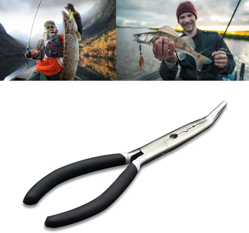 Vista 3 de Alicates multiusos de acero inoxidable - Alicates de corte de línea de extracción de gancho para manualidades de pesca con nariz doblada o recta