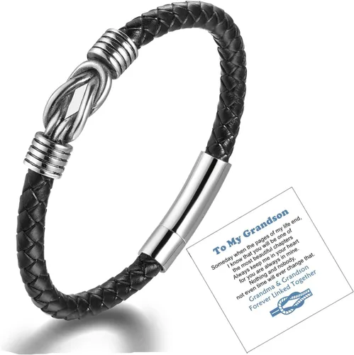 Vista 5 de LIU JUN Pulsera con texto en inglés «To My Man» para hombre, infinito de cuero trenzado para marido, regalos inspiradores de esposa "I Love You