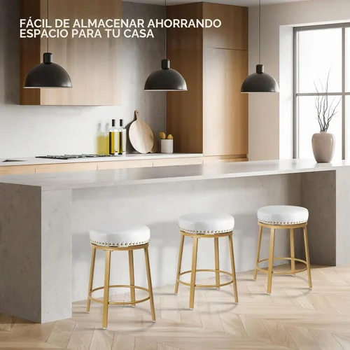 Vista 7 de White & Gold - Juego de 2 taburetes de bar giratorios de 24 pulgadas de altura de mostrador para encimera de cocina, isla sin espalda, modernos