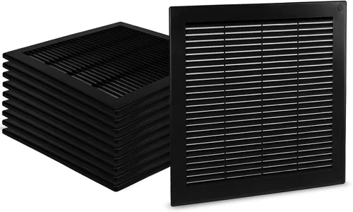 Vista 15 de Paquete de 2 cubiertas cuadradas de ventilación de aire de 4" x 4" (tamaño exterior) - Deflector de ventilación de plástico negro - Malla